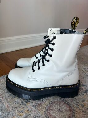 Dr. Martens White Lace-Up Platform Combat Boots with Black Laces 7M